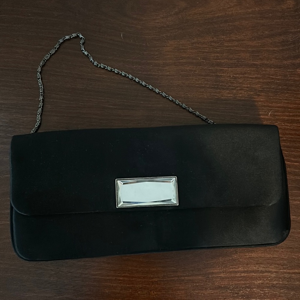Black satin clutch